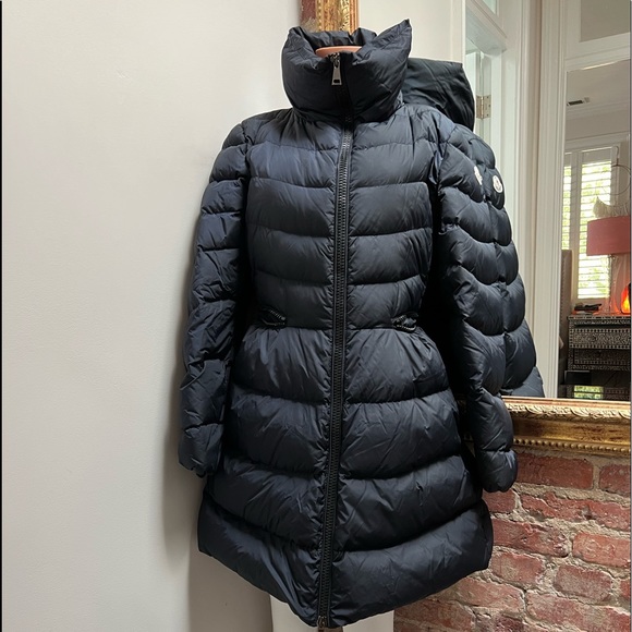 MONCLER  navy blue puffer coat with cowl neck - Picture 8 of 16